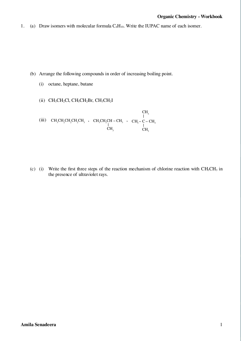 Organic Chemistry Workbook – Structured Essay Questions with Model Answers